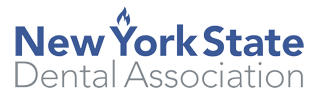 The image displays a logo with text that reads NEW YORK STATE DENTAL ASSOCIATION on a light background, featuring a stylized design with a blue and white color scheme.